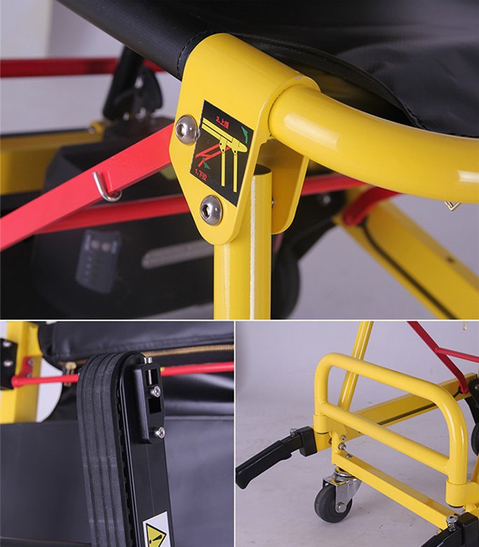 Evacuation chair tracks and brakes