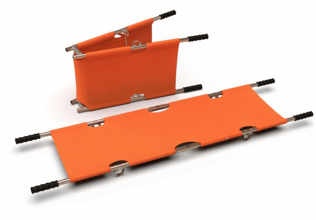 Emergency folding stretcher ready for use