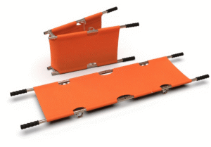 Emergency folding stretcher ready for use