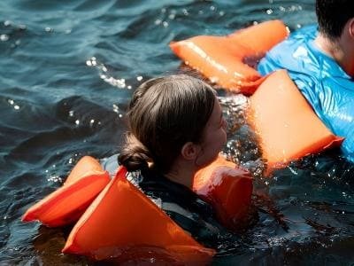 Professional lifeguard rescue can and water rescue equipment