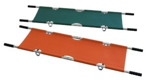 Two different types of folding stretchers, one lightweight and one more robust
