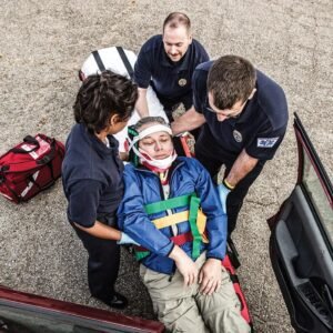 patient secured to spine board