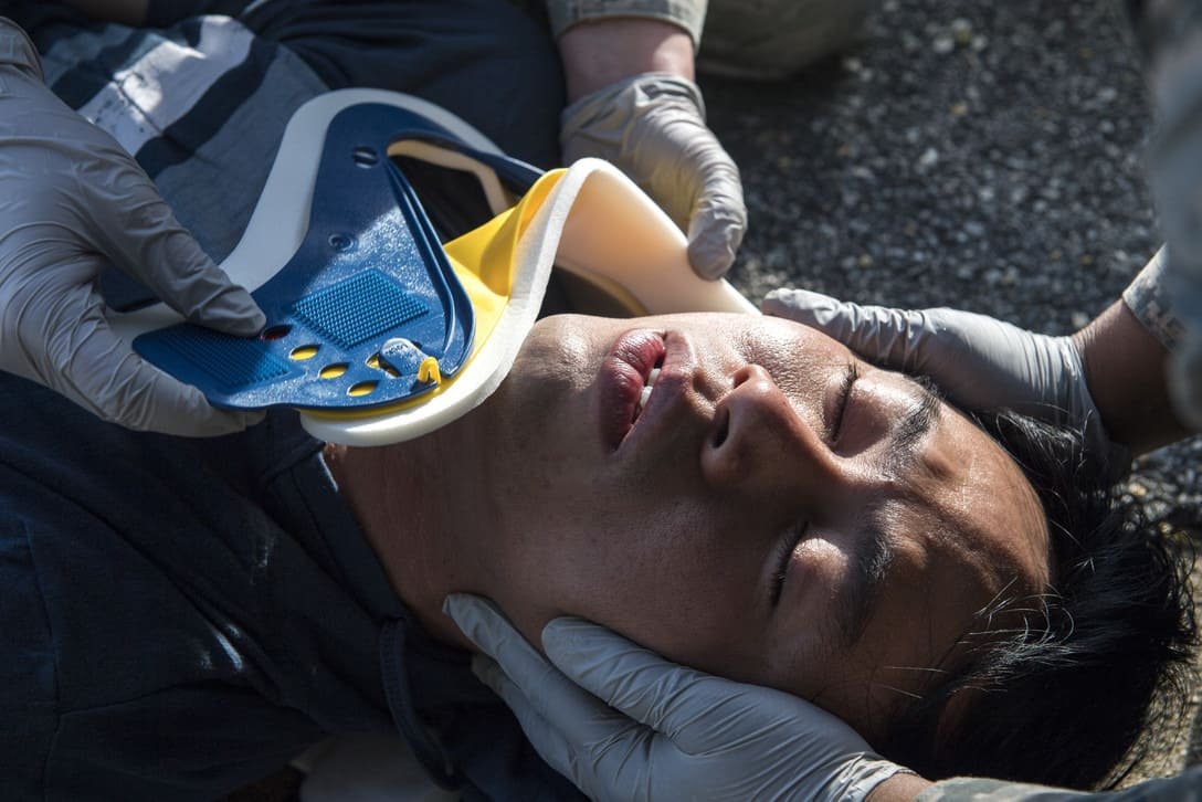 Cervical collar used during emergency response training
